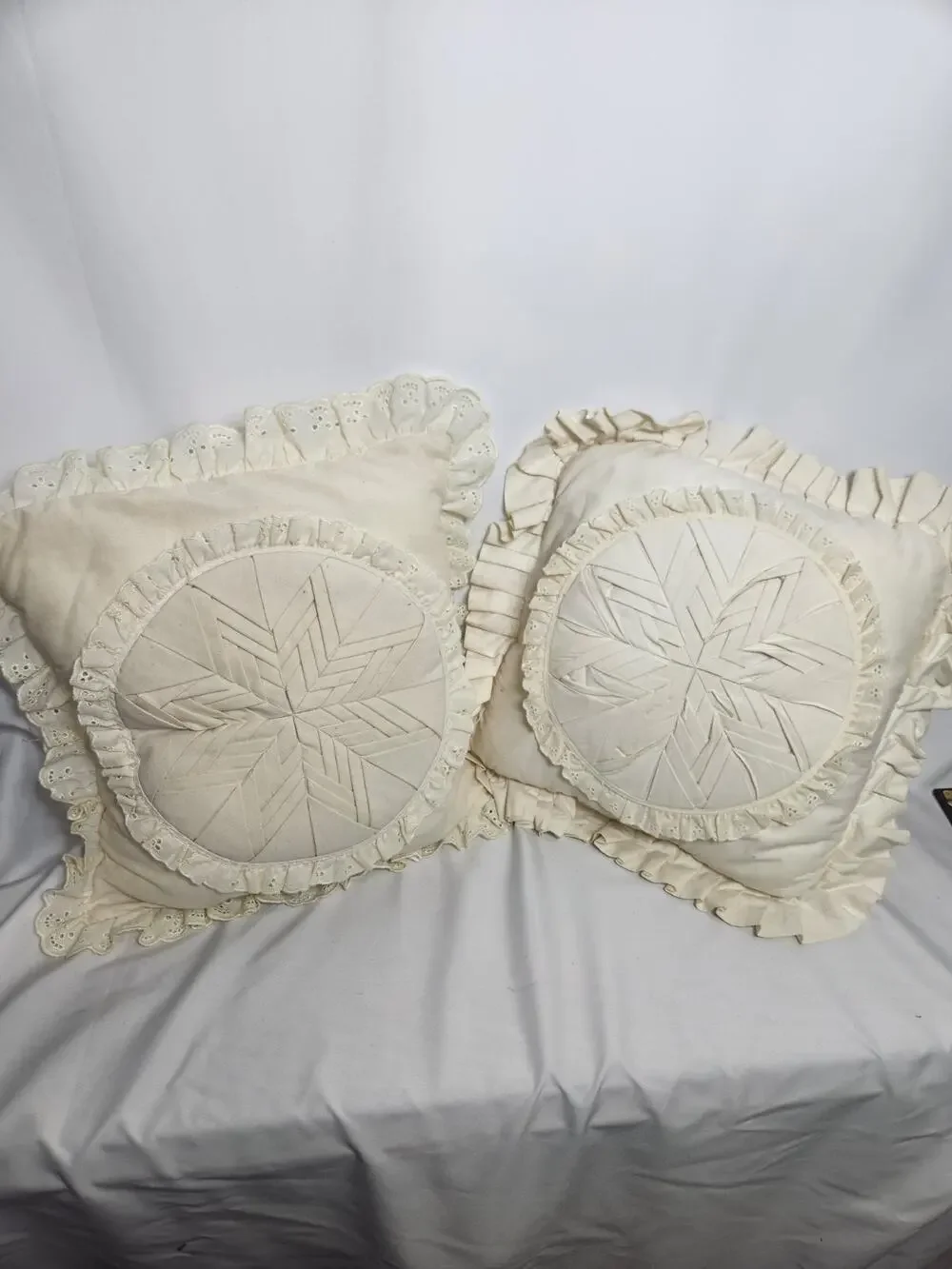Set of 2 Vintage Handmade Quilted Star Throw Pillows Cottagecore Farmhouse...